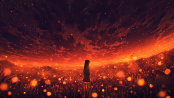 Wallpaper Girl, Anime, Background, View, Silhouette
