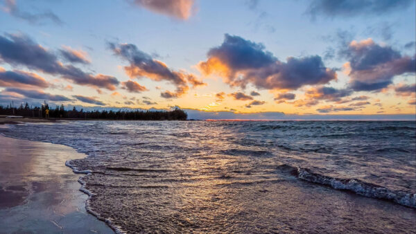 Wallpaper Sea, Sky, Waves, Nature, Under, Yellow, Black, Cloudy, Beach