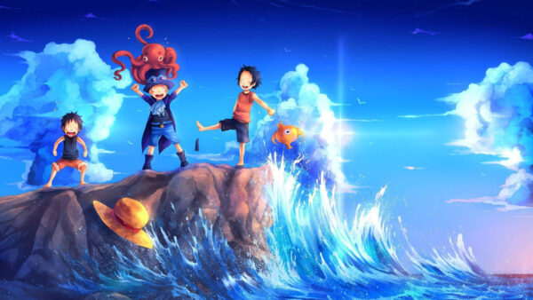 Wallpaper Beach, Monkey, Piece, Luffy, Waves, One