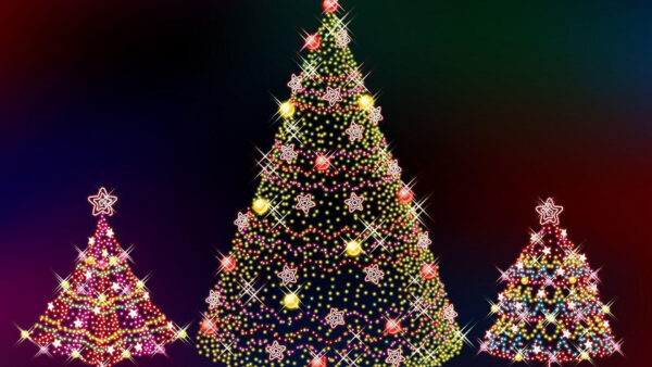 Wallpaper Big, And, With, Stars, Lights, Balls, Decoration, Small, Christmas, Tree