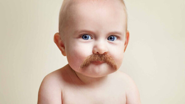 Wallpaper Background, Blue, Face, Funny, Mustache, White, Eyes, Baby