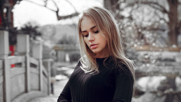 Wallpaper Standing, Blur, White, Wearing, Model, Dress, Girl, Bokeh, Background, Girls, Black