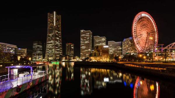Wallpaper Travel, Japan, Yokohama,, Wheel, Ferris, Tokyo, Buildings