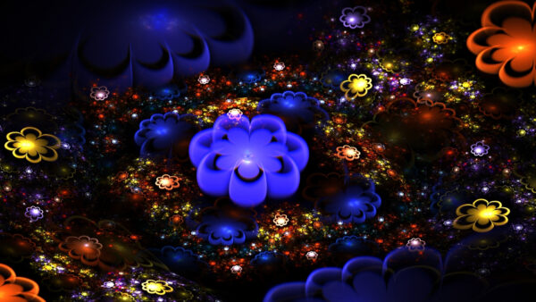 Wallpaper Abstraction, Fractal, Flowers, Colorful, Glitter, Abstract