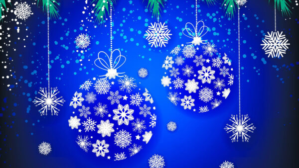 Wallpaper White, Christmas, Balls, Blue, Decoration