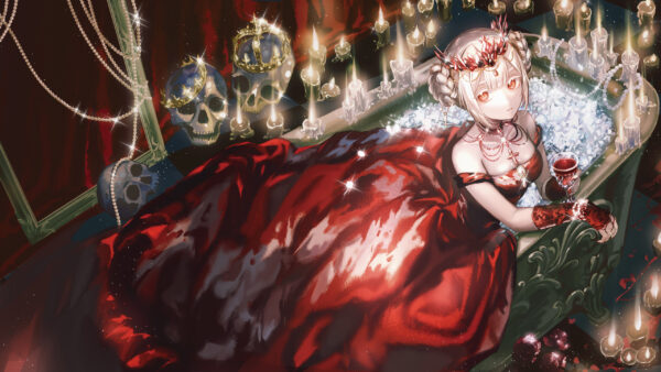 Wallpaper Dress, Lights, Red, With, Anime, Beautiful, Girl
