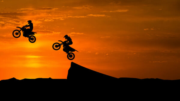 Wallpaper Sunset, Silhouette, Stunt, Race, Bike