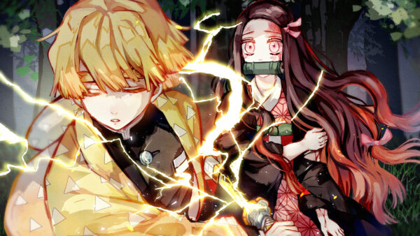 Wallpaper Background, Zenitsu, Desktop, Demon, Anime, Kamado, Agatsuma, Lightning, Nezuko, Slayer, Sword, Trees, With