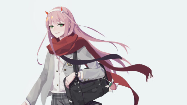 Wallpaper White, Background, Wearing, Red, Zero, Anime, Scarf, Two, Darling, FranXX, And, The, With, Uniform