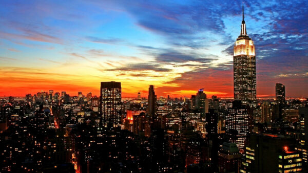 Wallpaper Blue, And, Sunset, Manhattan, Background, Desktop, Yellow, York, New, With, During, Sky, City, Mobile