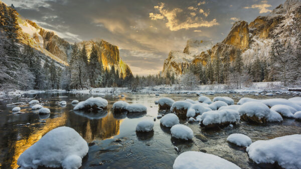 Wallpaper Nature, Under, Lake, Snow, Mobile, Stones, Mountains, The, And, Sky, Desktop, Cloudy, Covered