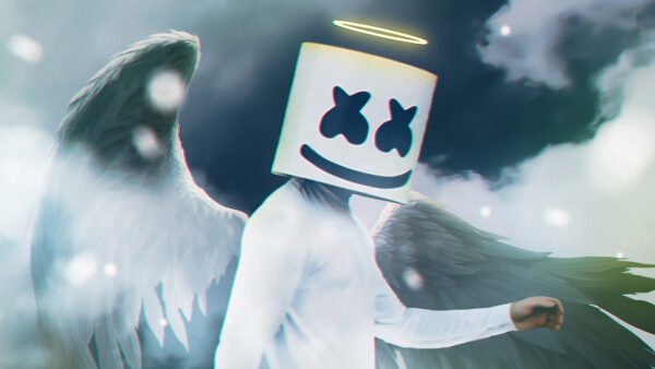 Wallpaper Dress, Marshmello, White, Wearing, Helmet, LED, Wings, And, Desktop, With