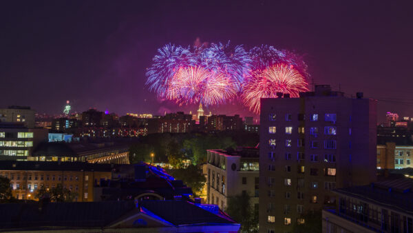 Wallpaper Moscow, Night, Travel, City, Fireworks