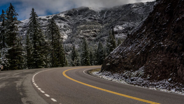 Wallpaper Covered, Nature, Turn, Desktop, Trees, Mobile, Mountains, Snow, Road, Green