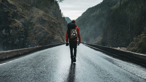 Wallpaper Alone, Man, Walking, Mountains, Road, Between