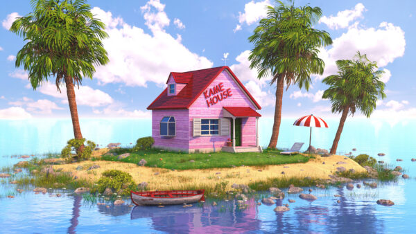 Wallpaper Sky, Background, House, Water, Dragon, Ball, Pink, Kame, Blue, Reflection