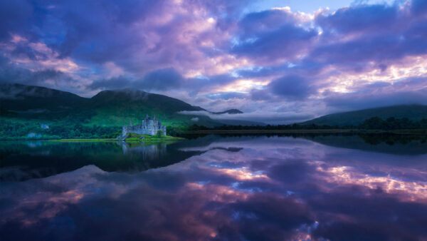 Wallpaper River, Sky, With, Castle, Desktop, Cloudy, Under, Purple, Reflection, Nature