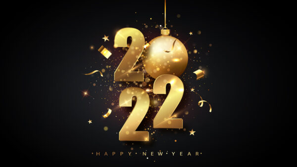 Wallpaper Background, 2022, Golden, Year, Black, New, Glitter, Decoration, Ball, Happy