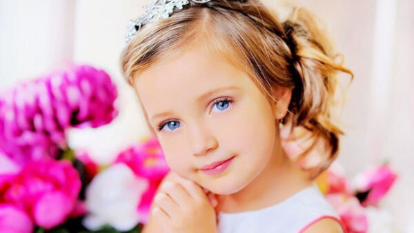 Wallpaper Little, Blue, Wearing, Dress, White, Cute, Girl, Eyes
