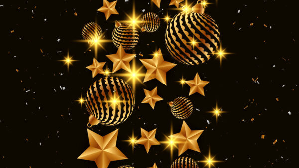 Wallpaper Lights, Decoration, Glare, Mobile, Balls, Christmas, Black, Background, Desktop, Golden, Stars