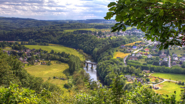 Wallpaper City, View, Nature, Road, Aerial, Village, Plants, Garden, Green, Bridge