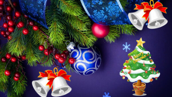 Wallpaper Merry, Christmas, Tree, Decoration, Bauble, Snowflake, Desktop, Bell