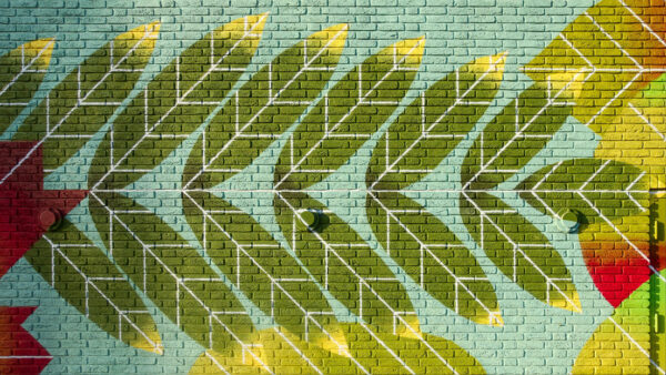 Wallpaper Graffiti, WALL, Leaves, Bricks, Green, Abstract