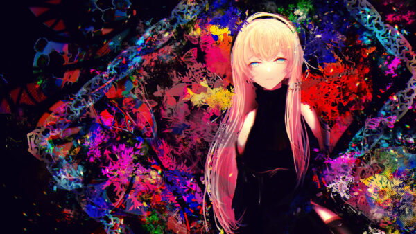 Wallpaper Background, Long, Colorful, Hair, Black, Anime, With, Girl, Dress