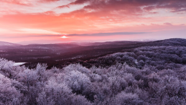 Wallpaper Sunrise, Winter, Over, Mountains