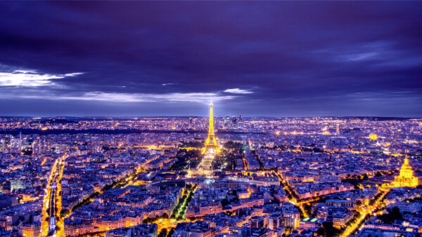 Wallpaper Cityscape, Travel, With, Paris, Violet, Cloudy, And, Lighting, Tower, Mobile, Eiffel, Background, Sky, Desktop, Yellow