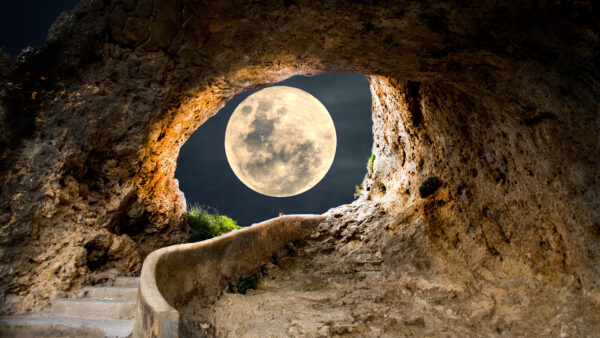 Wallpaper Rock, The, Arch, Nighttime, During, Nature, Moon, Between, Full, Gap