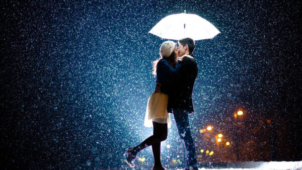 Wallpaper Desktop, Kissing, Couple, Background, Umbrella, Bokeh, White, Under