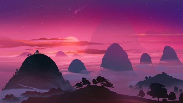 Wallpaper Rocks, Pink, Sunset, Mobile, Ars, Desktop