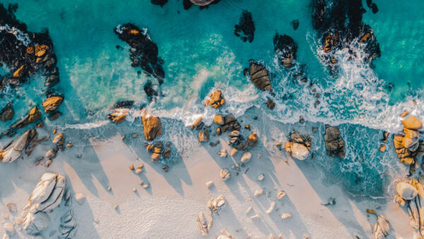 Wallpaper View, Beach, With, Waves, Nature, Stones, Aerial