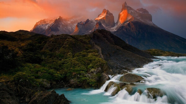 Wallpaper Trees, Background, Stream, Mountains, Water, Waves, Nature, Green