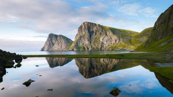 Wallpaper Landscape, Nature, Blue, Desktop, Mobile, Sky, White, Reflection, Under, Mountains, Water, Clouds, Greenery, View