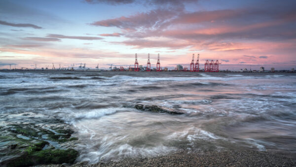 Wallpaper Nature, Beach, Sunset, Desktop, Coast, During, Cranes, Liverpool, River