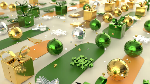 Wallpaper Christmas, Boxes, Golden, Desktop, Stars, Mobile, Ornaments, Green, Silver, Snowflakes, Gift