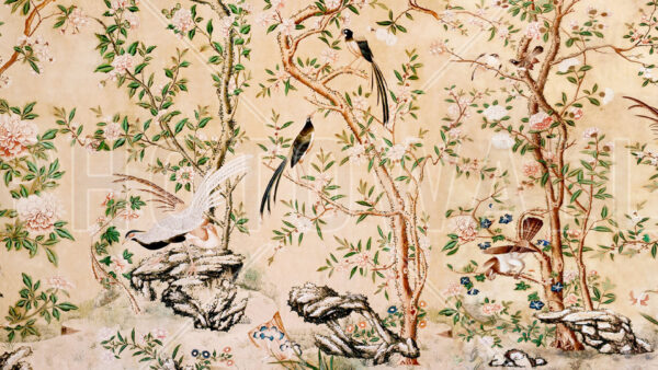 Wallpaper Leaves, Birds, Chinoiserie