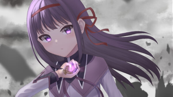 Wallpaper Light, Eyes, Wearing, Anime, Dress, Hair, Purple, Girl