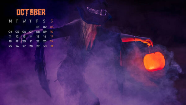 Wallpaper Witch, 2021, Halloween, Calendar, Smoke, October, Background, Purple