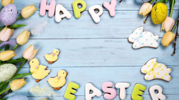 Wallpaper Colorful, Happy, Eggs, Flowers, Easter, Tulip, Candies