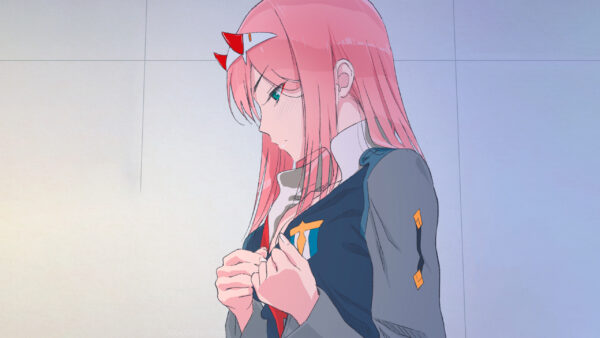 Wallpaper Darling, School, Hair, Uniform, Horn, Two, With, Anime, Zero, Pink, The, Wearing, Background, White, FranXX