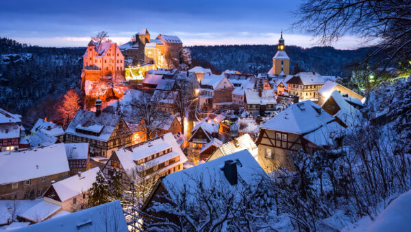 Wallpaper Travel, During, Wintertime, Germany, Covered, Snow, Hohnstein