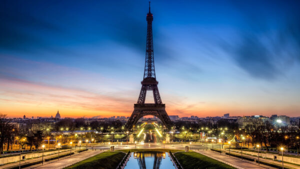 Wallpaper Time, Desktop, Lights, Evening, With, Shimmering, Front, Tower, Shallow, Background, During, Sky, Eiffel, Travel