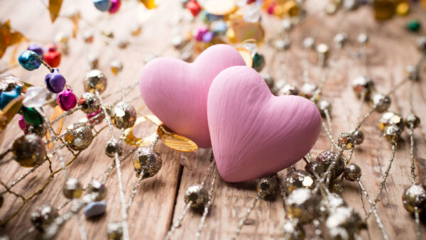Wallpaper Shape, Heart, Wood, Light, Pink, Beads, Table, Decoration
