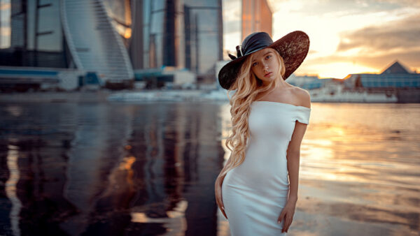 Wallpaper Girls, Big, White, Wearing, Hair, Model, And, Dress, Long, Hat, Girl