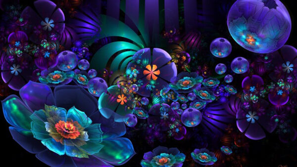 Wallpaper Neon, Flower, Artistic, Abstract, Blue, Purple