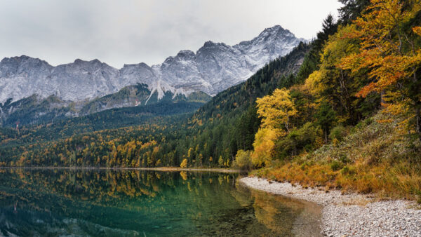 Wallpaper Mountains, Reflection, Trees, White, Autumn, Green, Nature, Water, Desktop, Mobile, Yellow