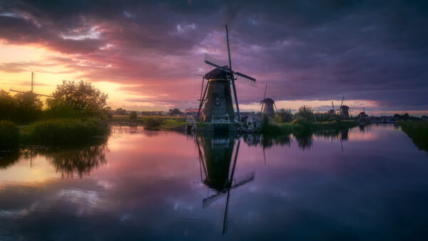 Wallpaper Windmill, Netherlands, Reflection, Travel, River
